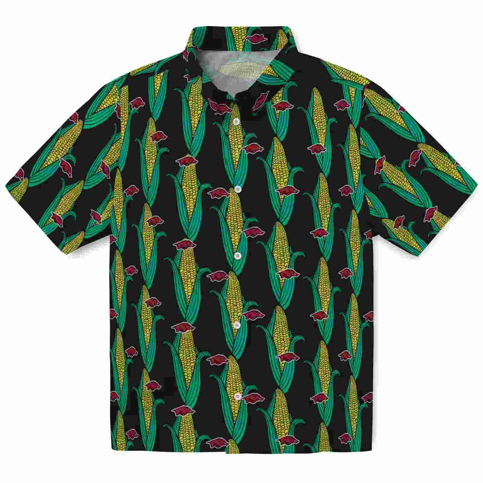 arkansas razorbacks corn motifs black green hawaiian shirt best selling