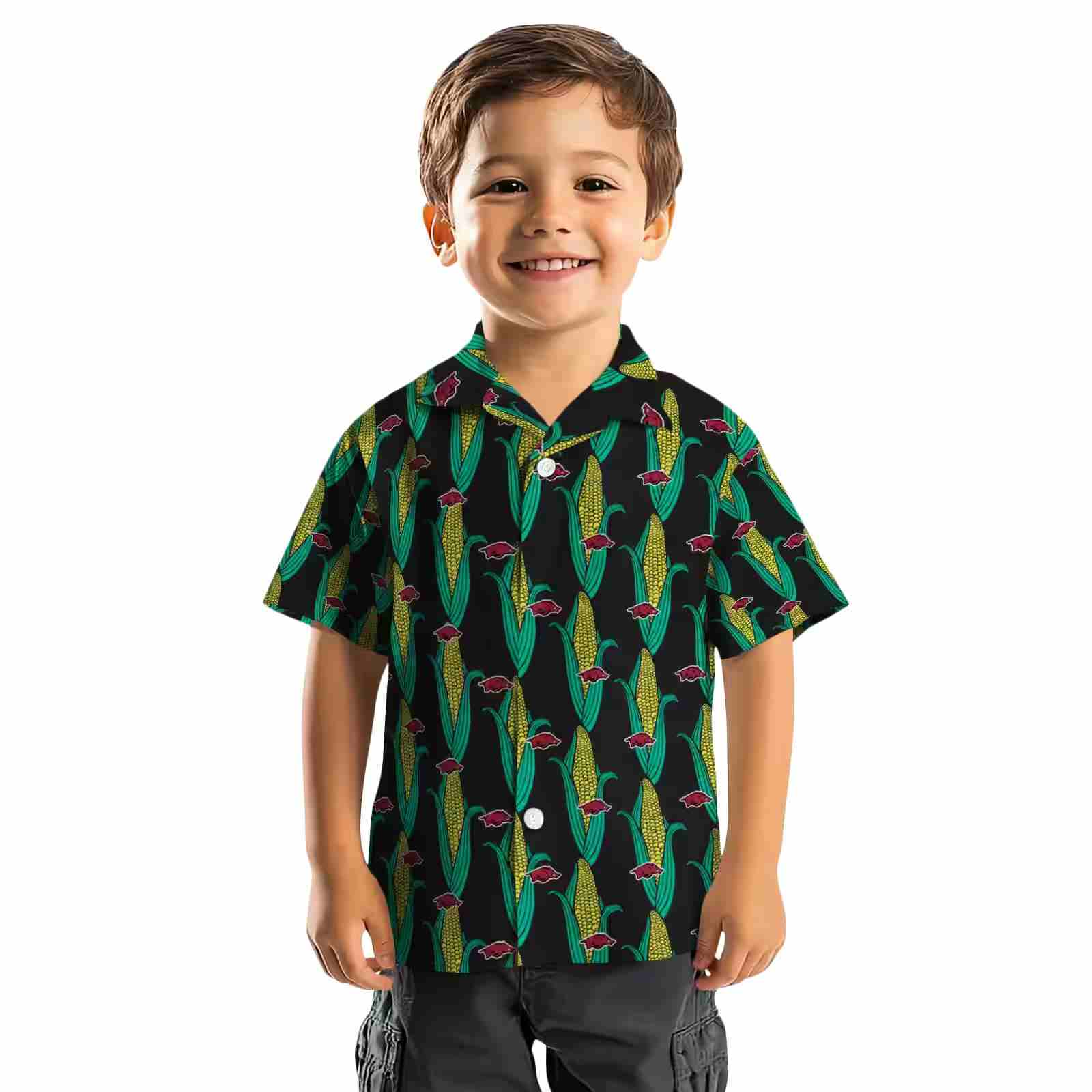 arkansas razorbacks corn motifs black green hawaiian shirt top rated