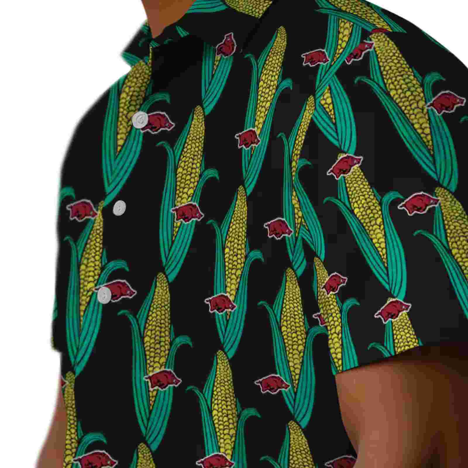 arkansas razorbacks corn motifs black green hawaiian shirt trendy