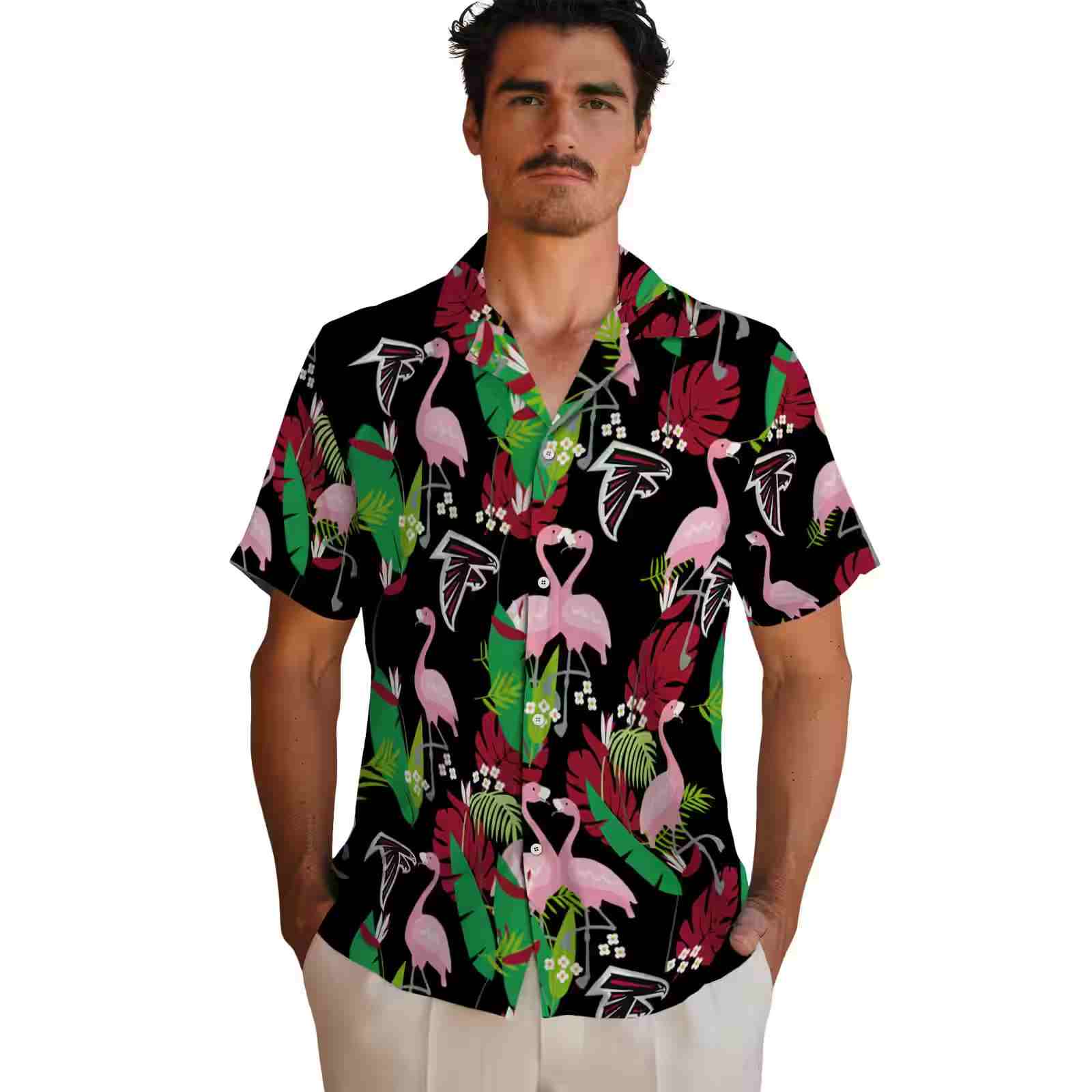 atlanta falcons flamingo foliage red green hawaiian shirt fashion forward