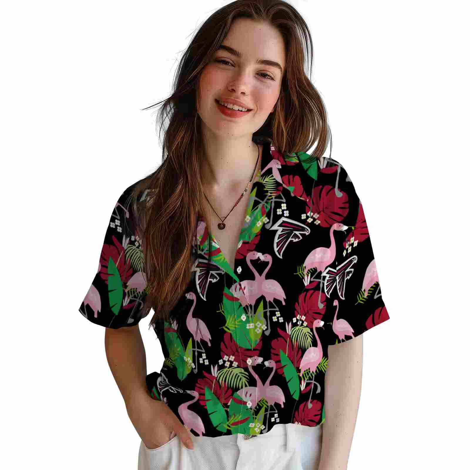 atlanta falcons flamingo foliage red green hawaiian shirt latest model