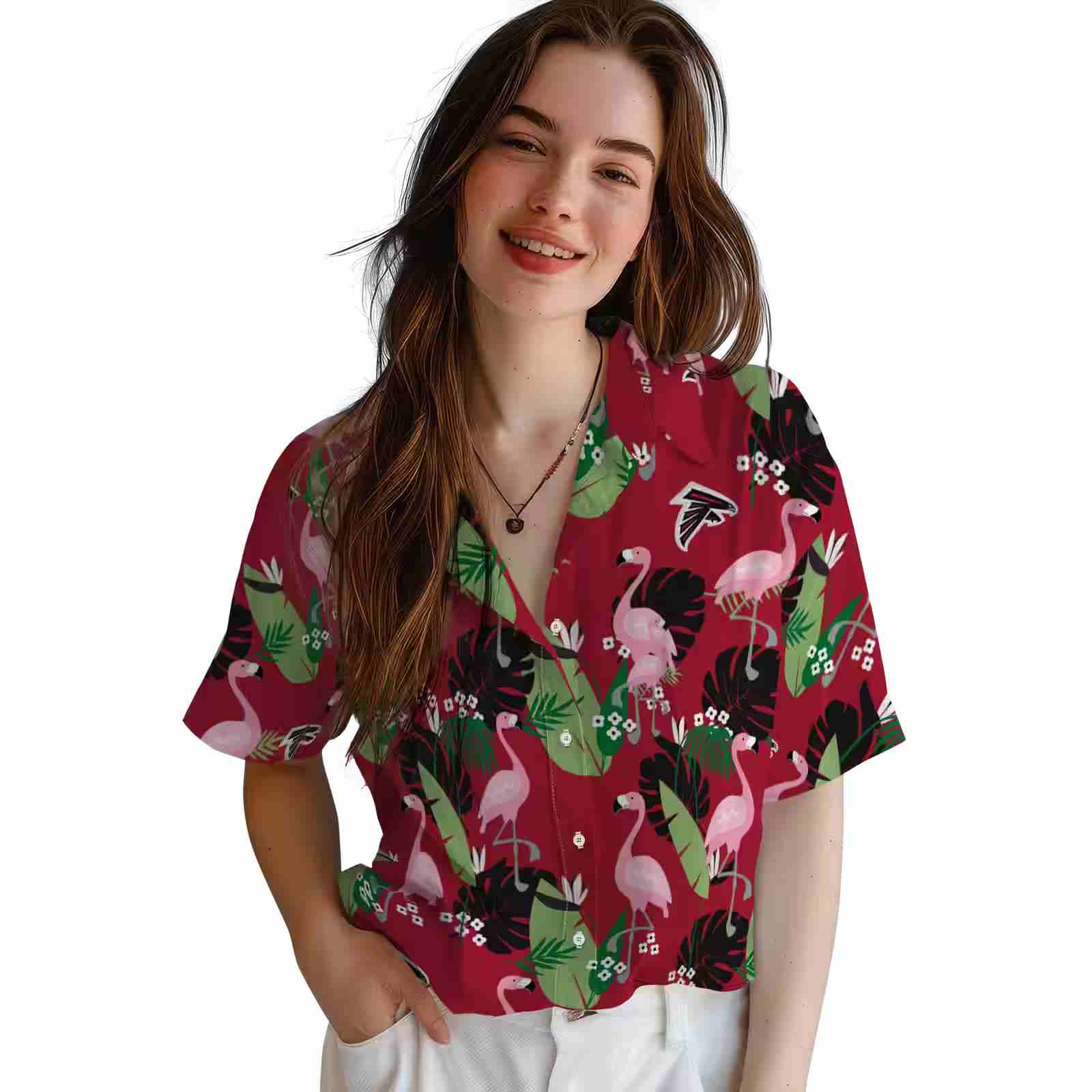 atlanta falcons flamingo leaf motif red hawaiian shirt latest model