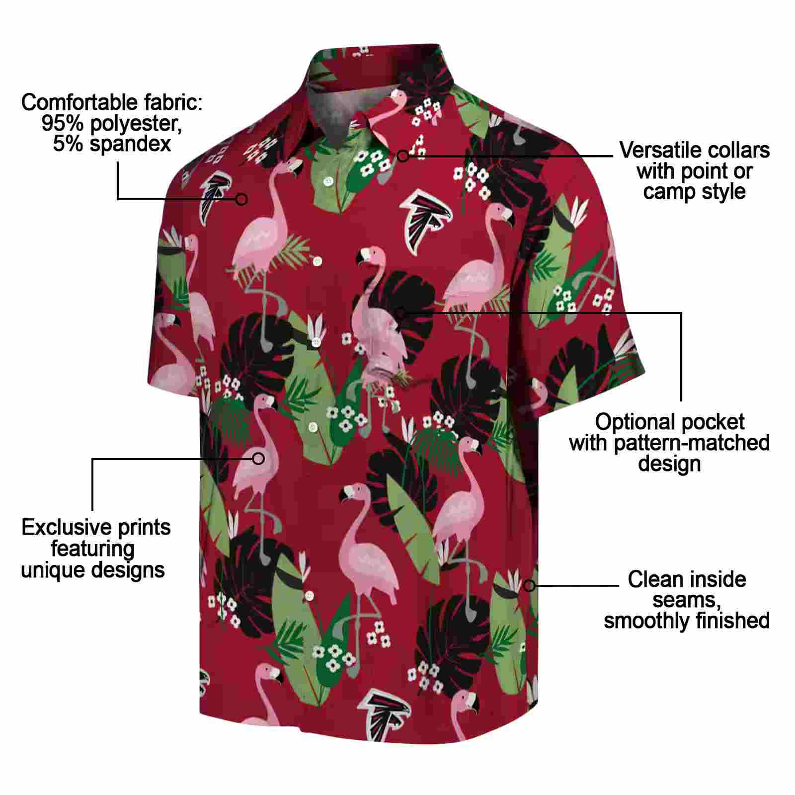 atlanta falcons flamingo leaf motif red hawaiian shirt new arrival