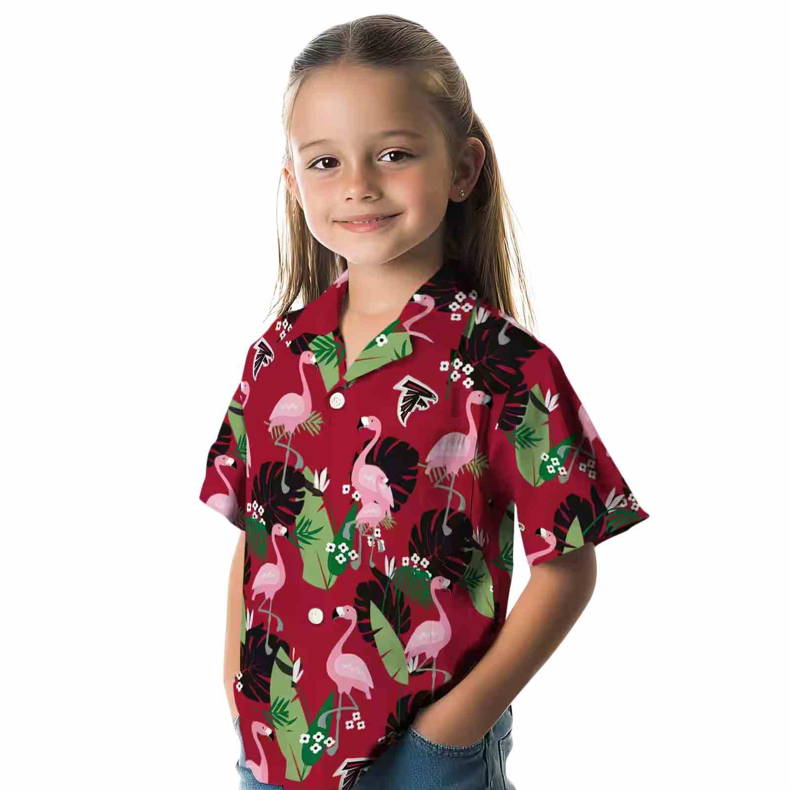 atlanta falcons flamingo leaf motif red hawaiian shirt premium grade