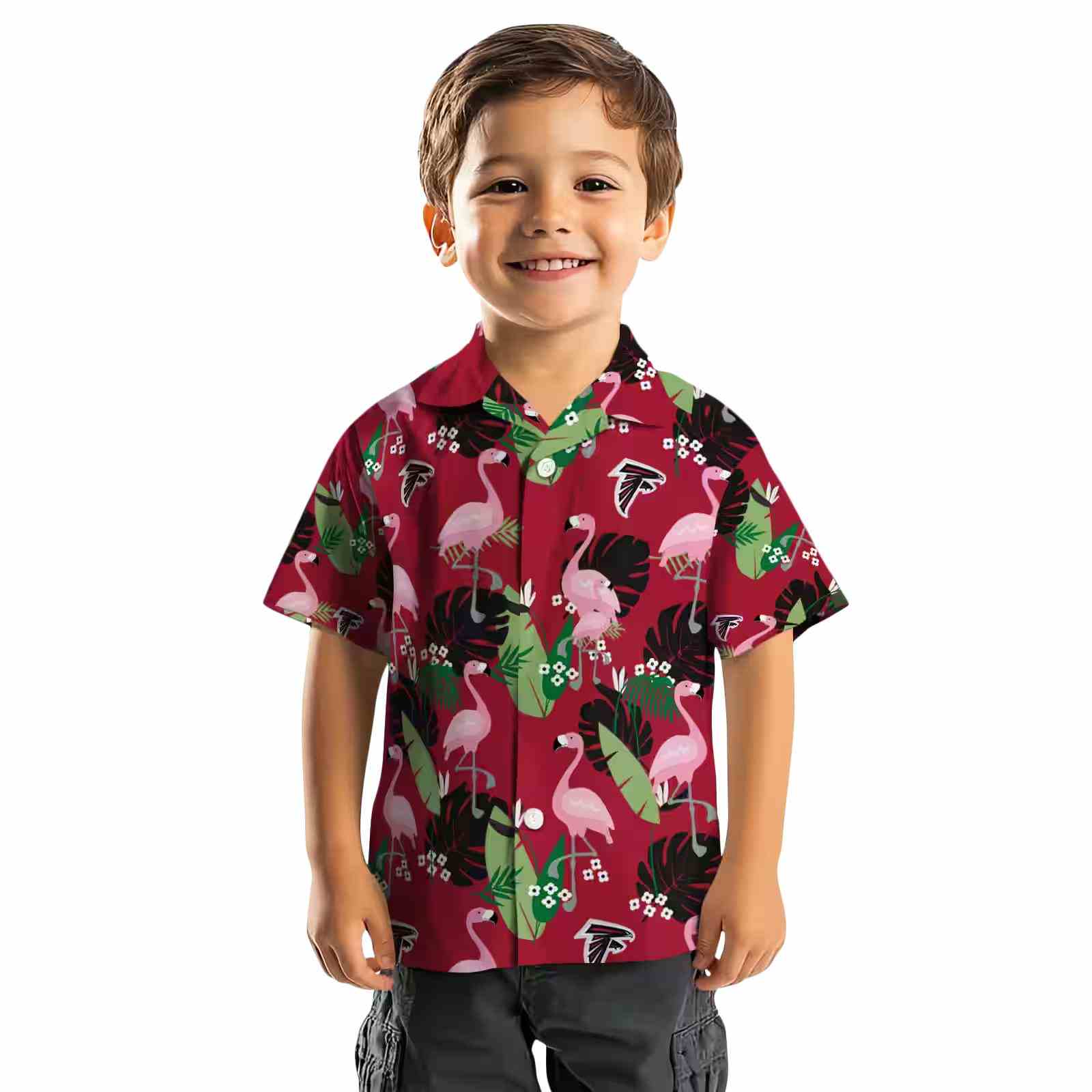 atlanta falcons flamingo leaf motif red hawaiian shirt top rated