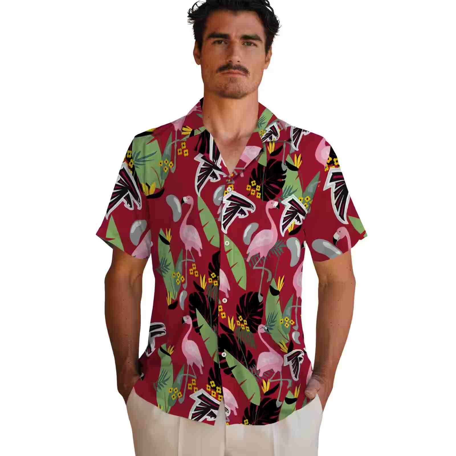 atlanta falcons flamingo leaves red hawaiian shirt fashion forward