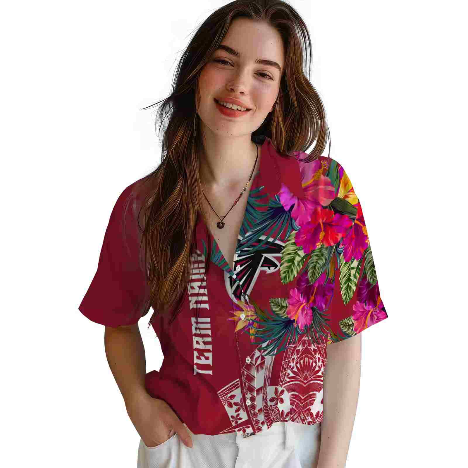 atlanta falcons floral polynesian red hawaiian shirt latest model