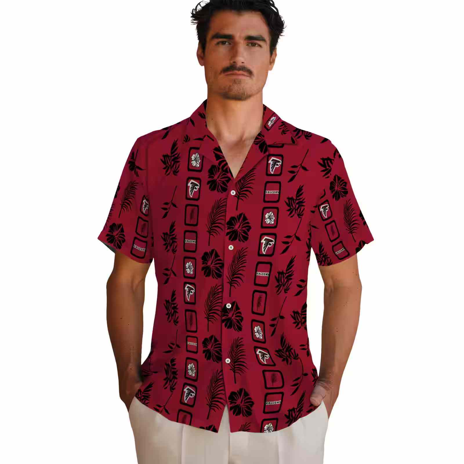 atlanta falcons framed floral red hawaiian shirt fashion forward