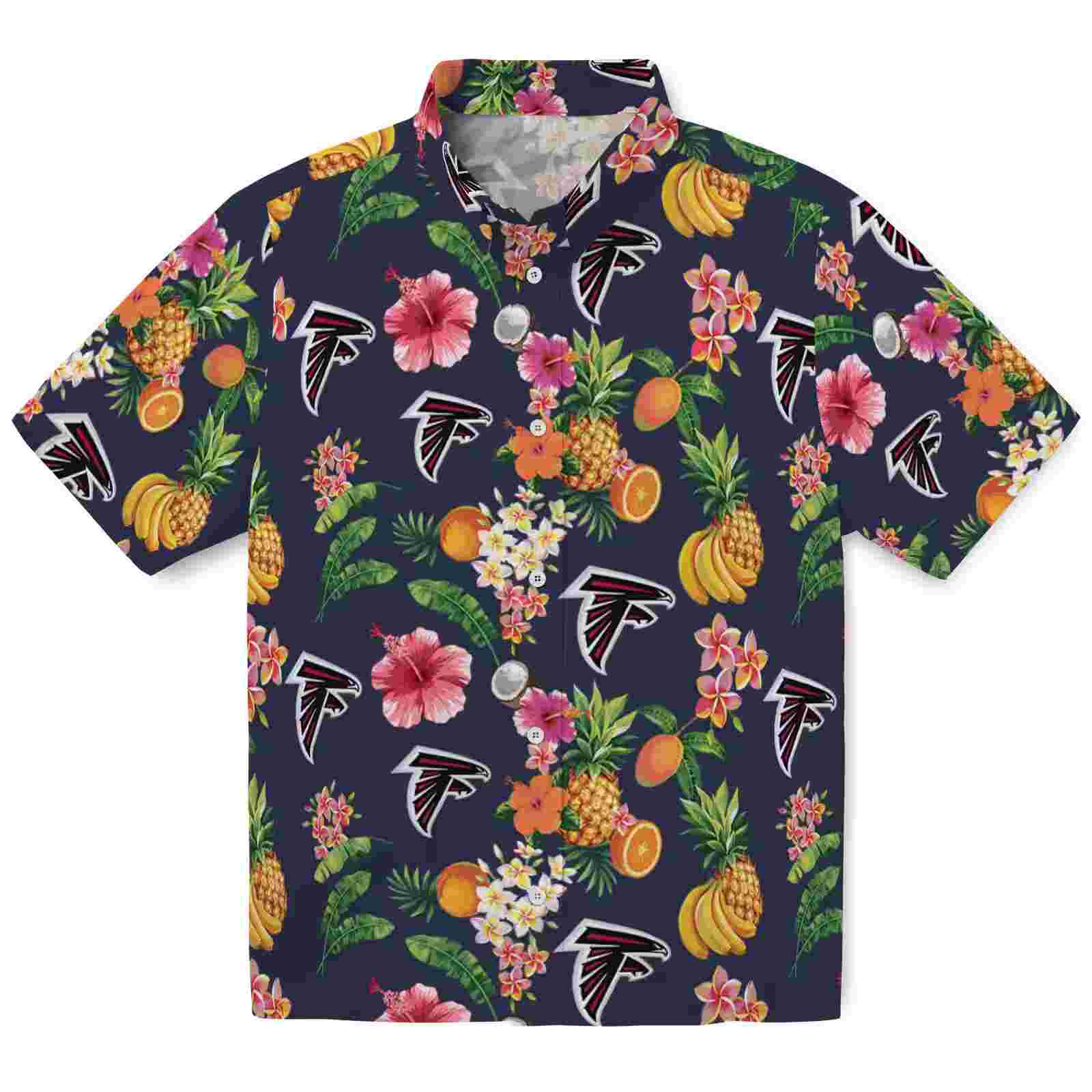 Atlanta Falcons Hibiscus And Fruit Navy Blue Hawaiian Shirt