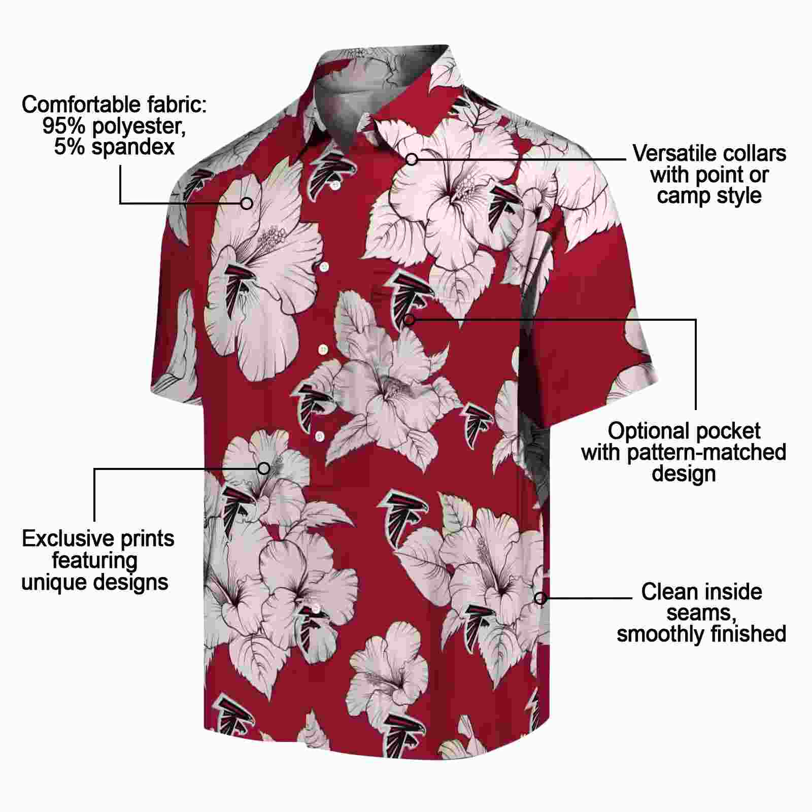 atlanta falcons hibiscus blooms red white hawaiian shirt new arrival