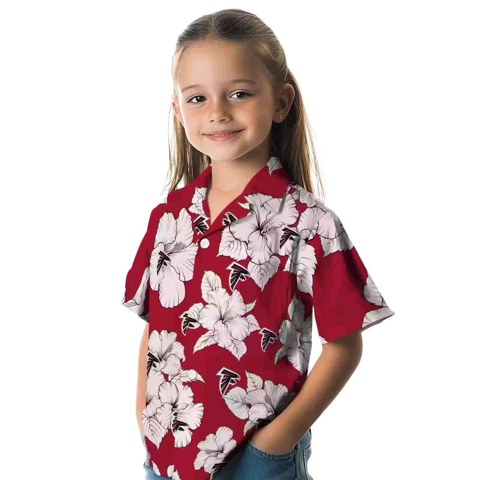 atlanta falcons hibiscus blooms red white hawaiian shirt premium grade