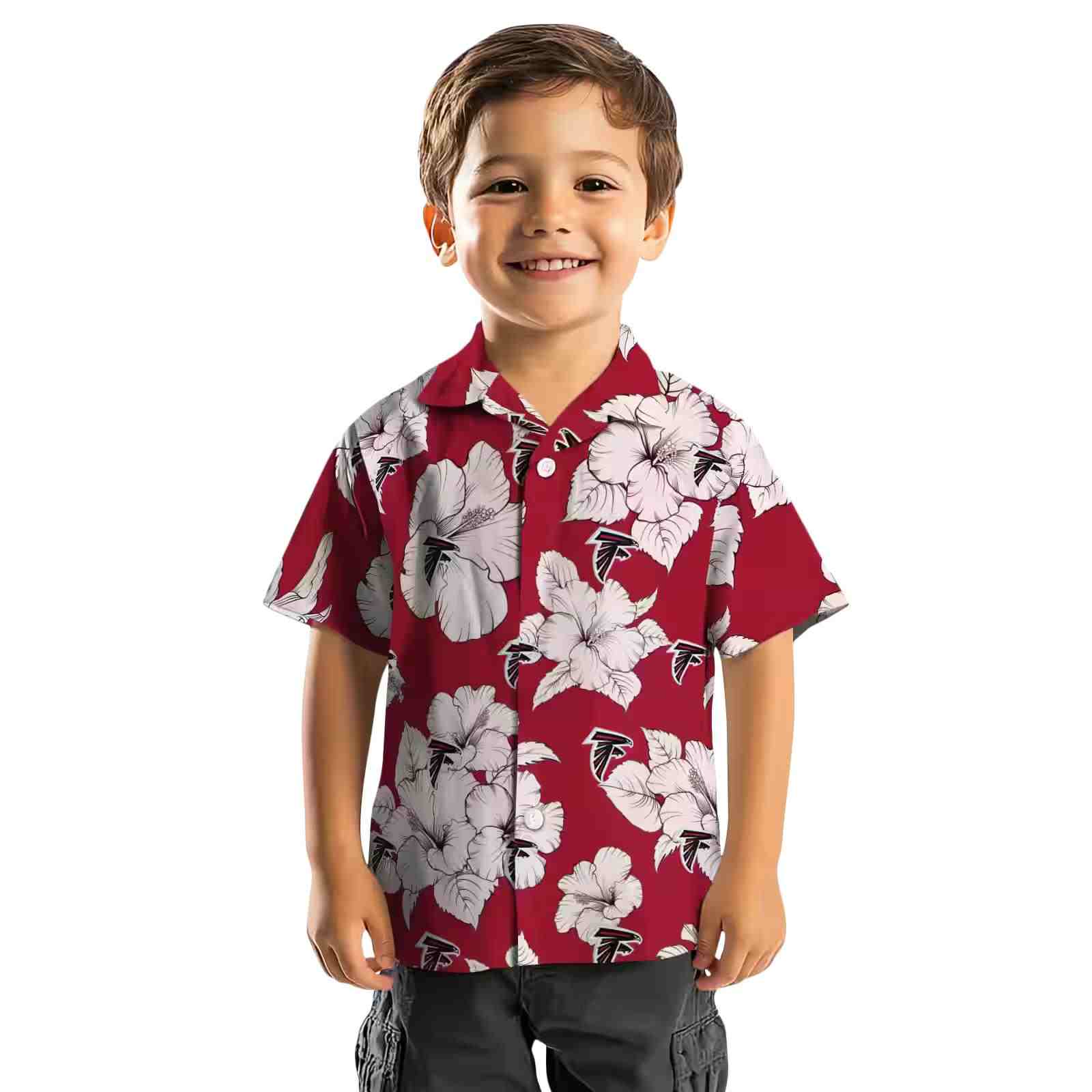 atlanta falcons hibiscus blooms red white hawaiian shirt top rated