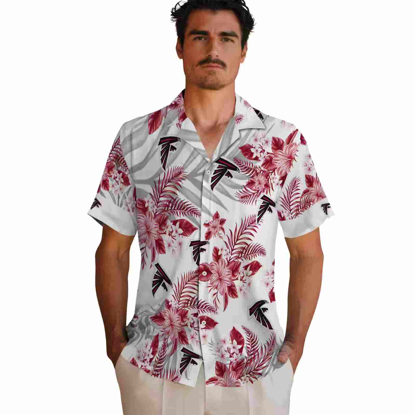 atlanta falcons hibiscus palm leaves red white hawaiian shirt fashion forward