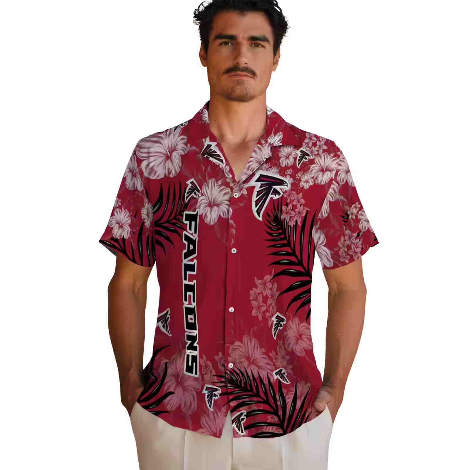 atlanta falcons hibiscus print red hawaiian shirt fashion forward