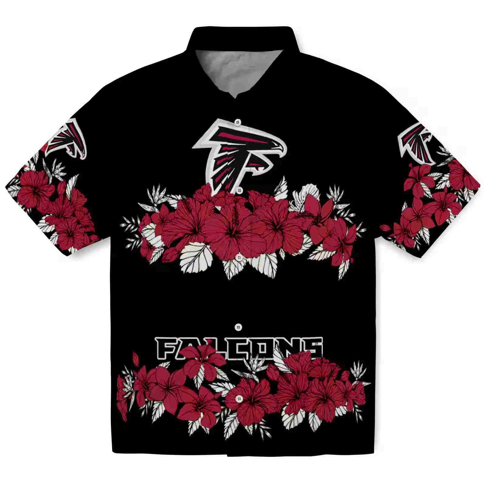 Atlanta Falcons Hibiscus Stripe Red Black Hawaiian Shirt