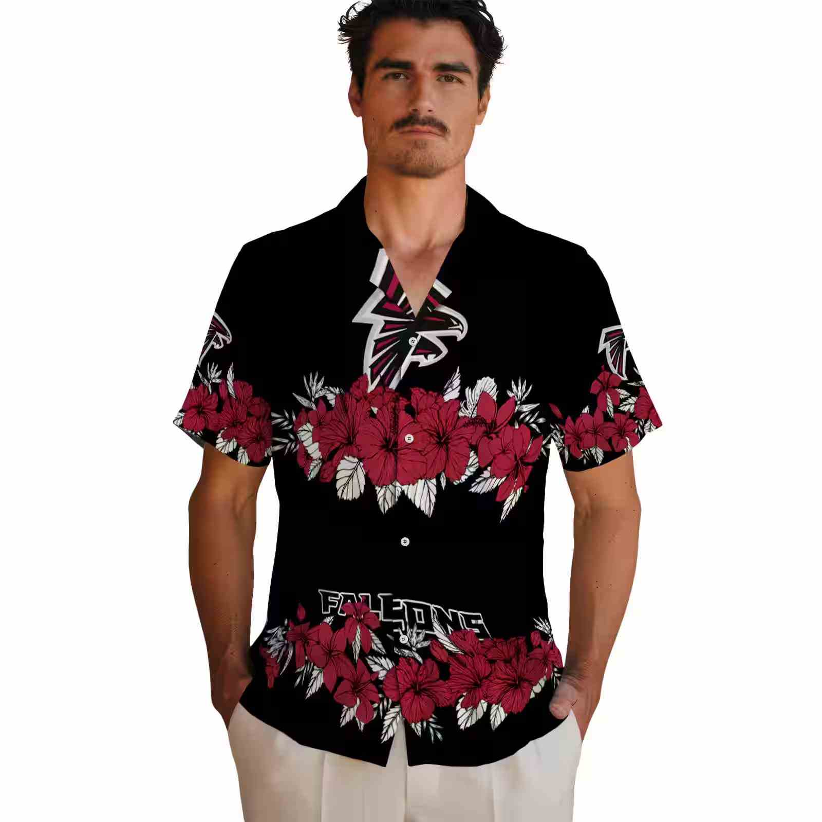 atlanta falcons hibiscus stripe red black hawaiian shirt fashion forward