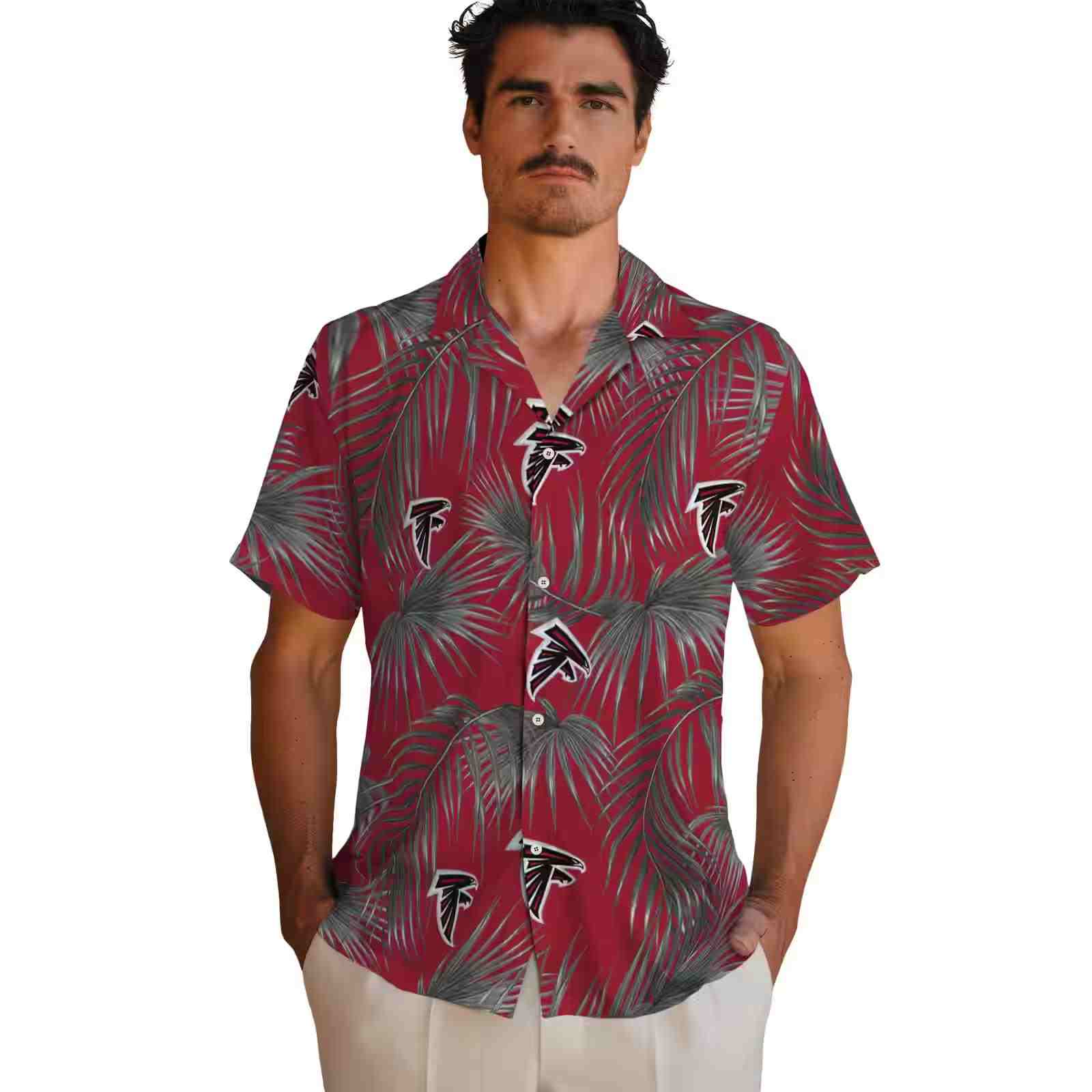 atlanta falcons leafy palms red hawaiian shirt fashion forward