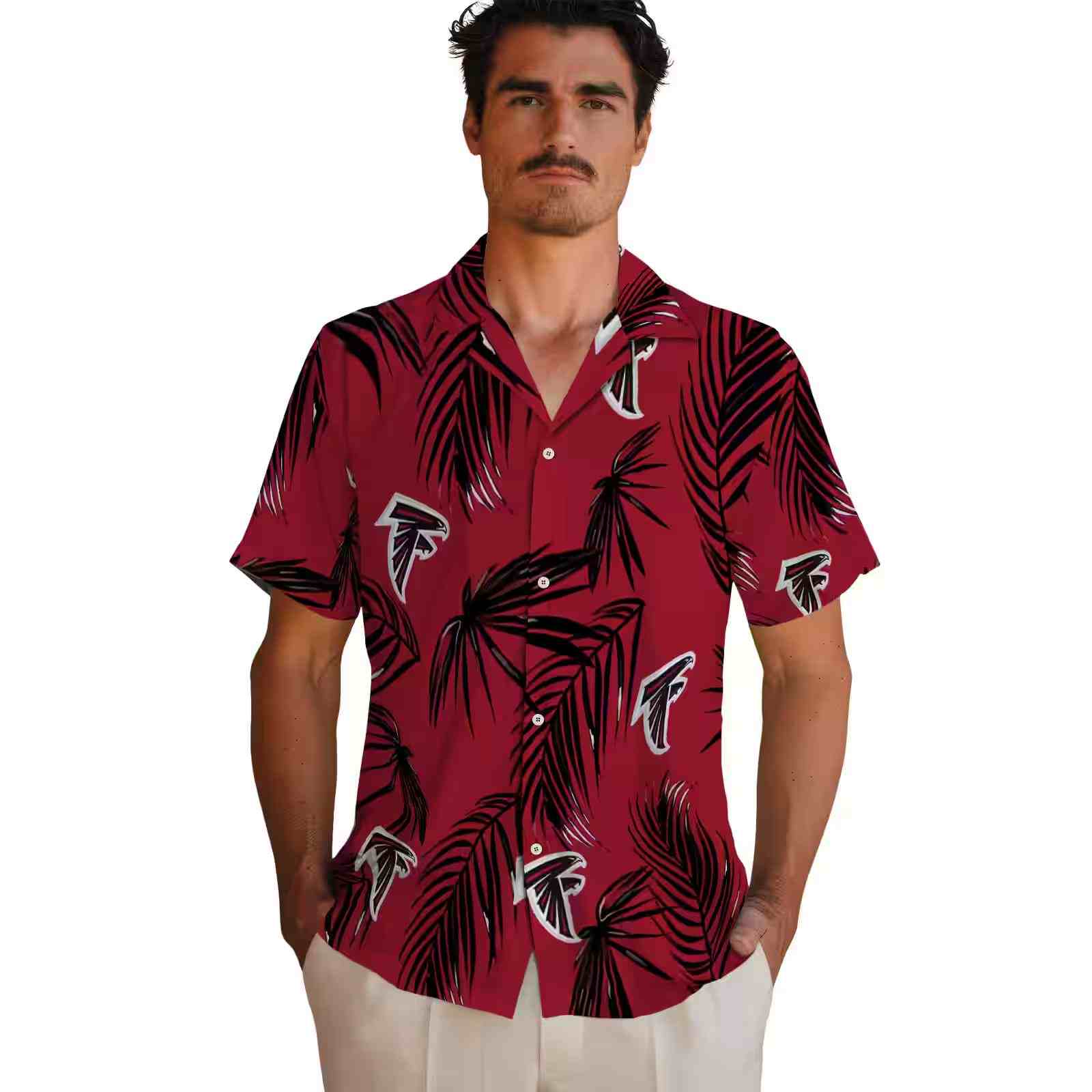 atlanta falcons palm leaf red hawaiian shirt fashion forward