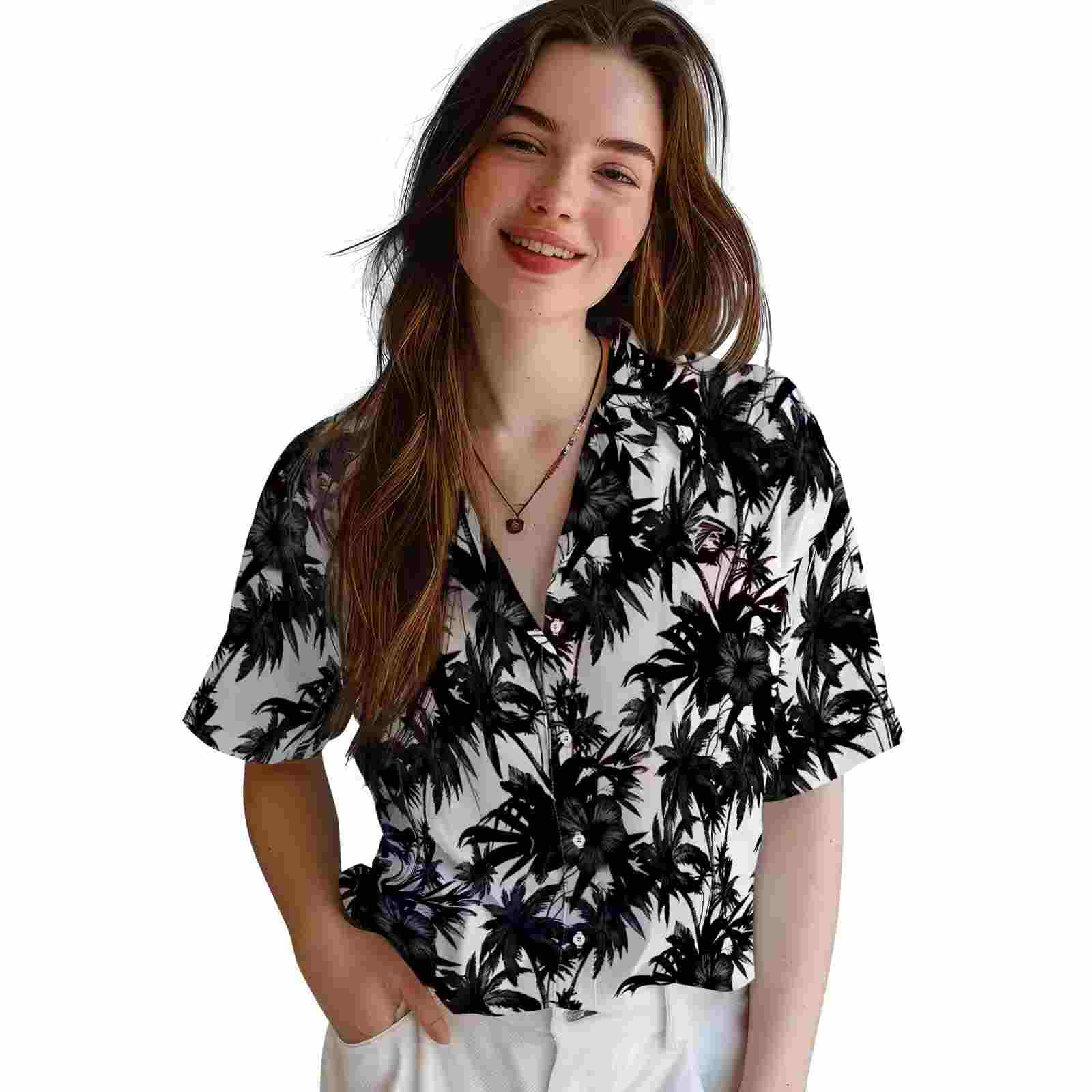 atlanta falcons palm motifs black white hawaiian shirt latest model