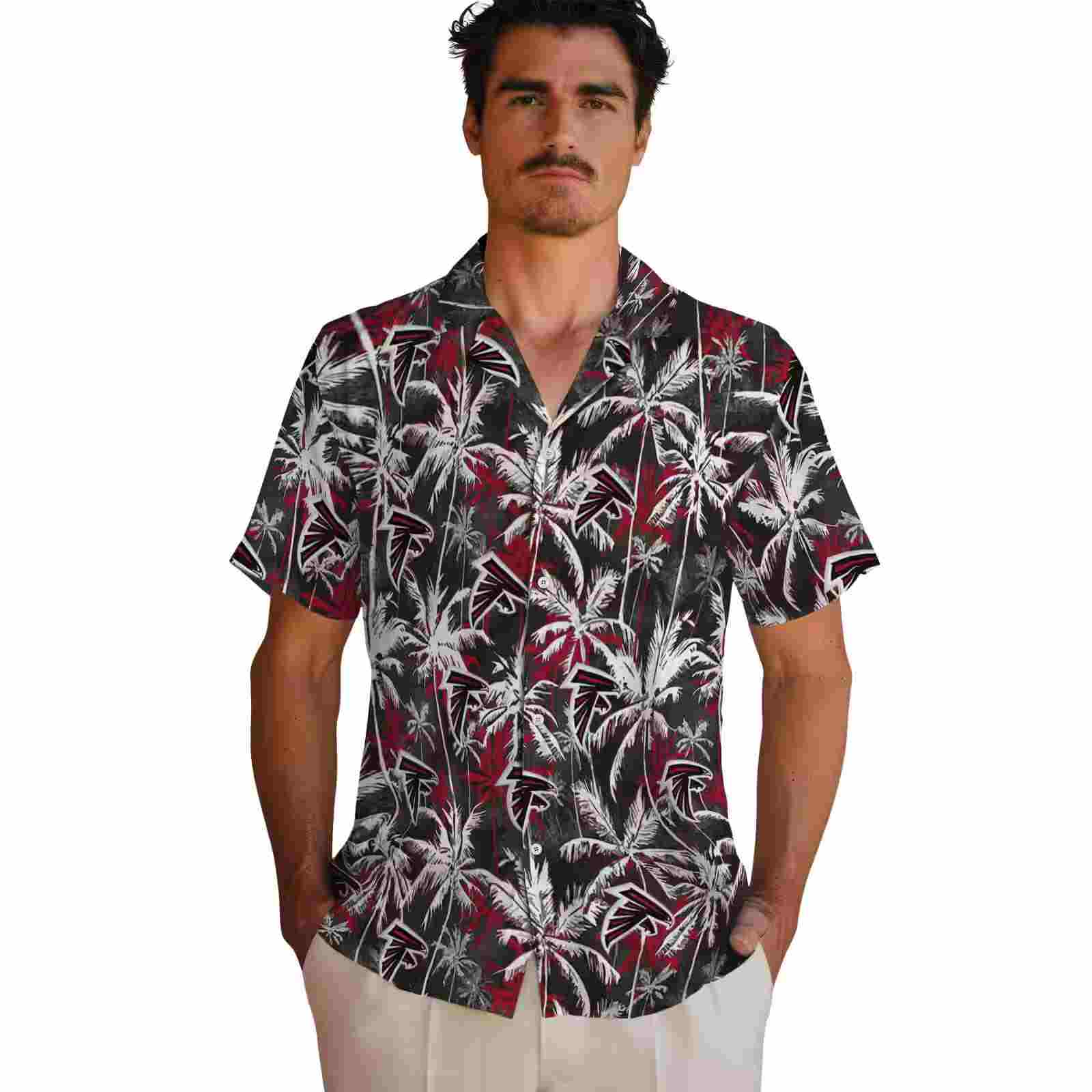 atlanta falcons palm pattern red black hawaiian shirt fashion forward