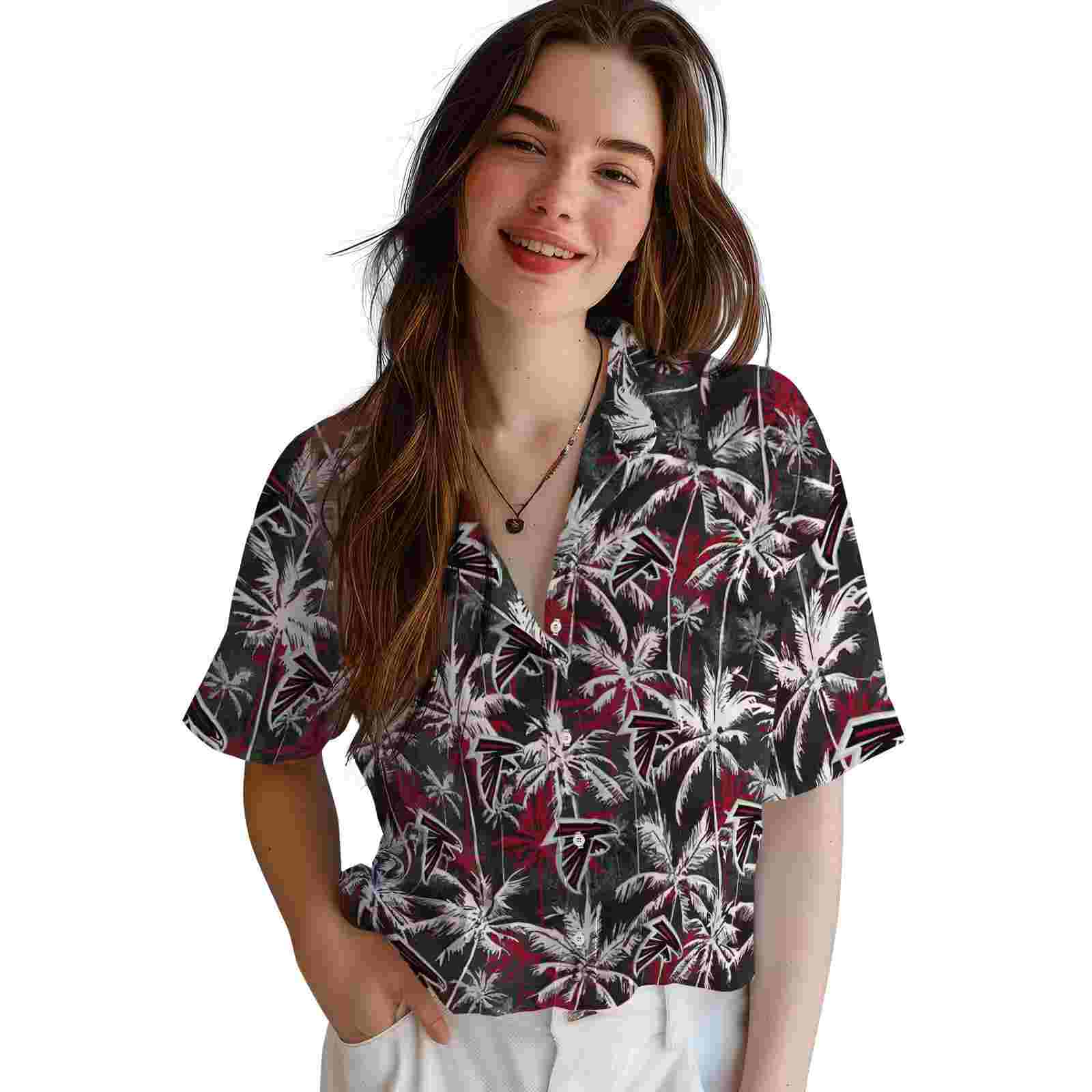 atlanta falcons palm pattern red black hawaiian shirt latest model