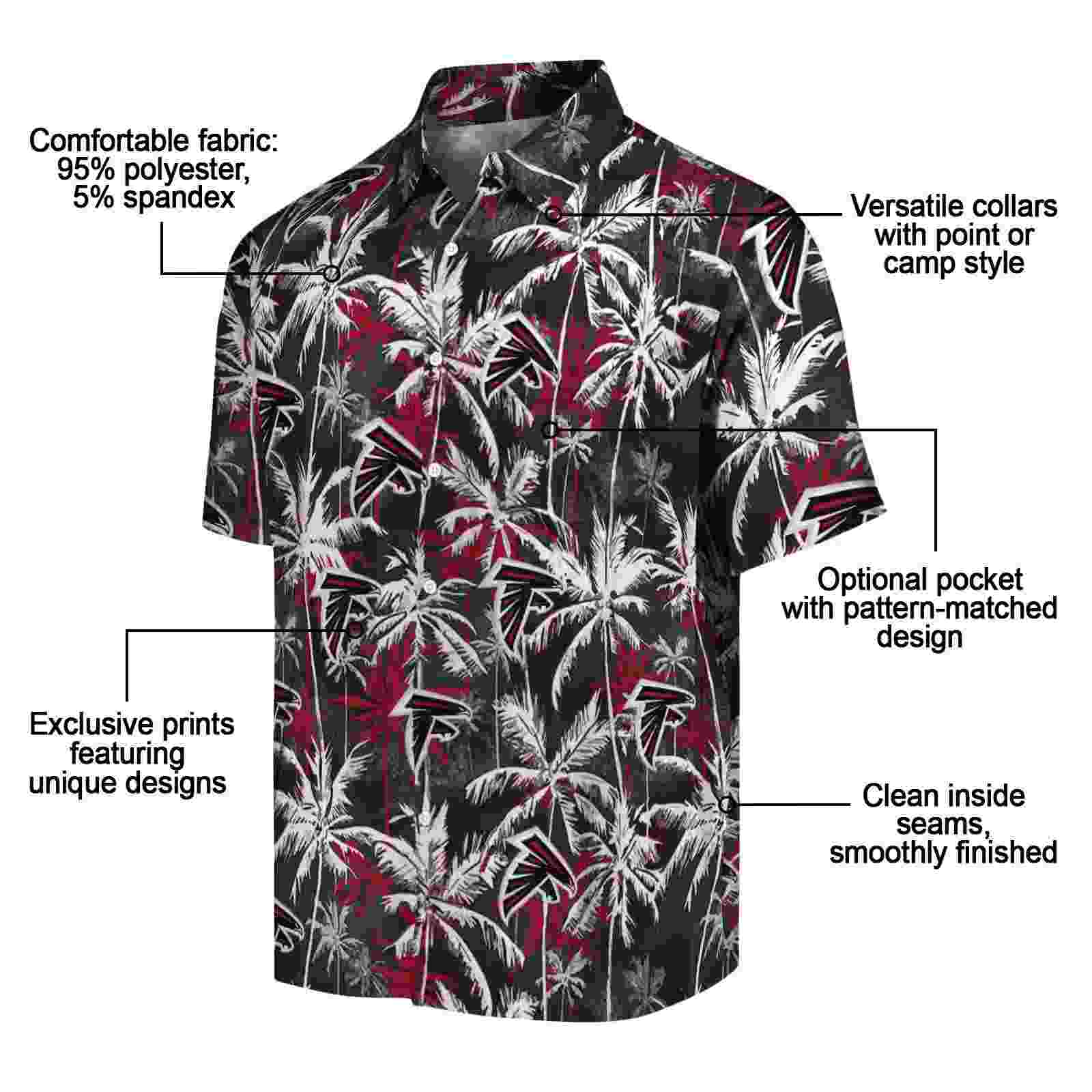 atlanta falcons palm pattern red black hawaiian shirt new arrival