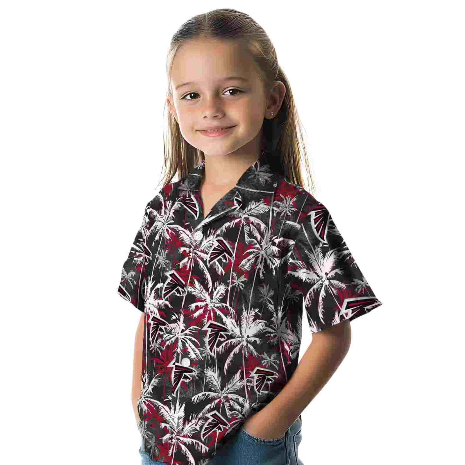 atlanta falcons palm pattern red black hawaiian shirt premium grade