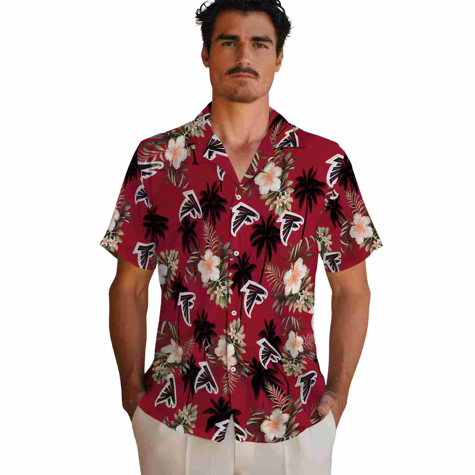 atlanta falcons palm tree flower red hawaiian shirt fashion forward