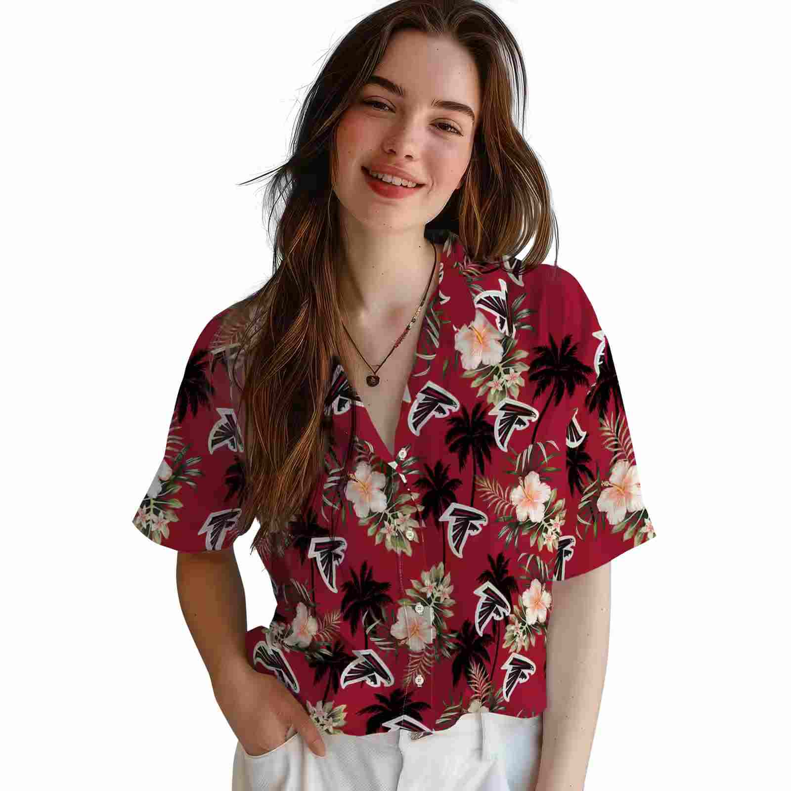 atlanta falcons palm tree flower red hawaiian shirt latest model