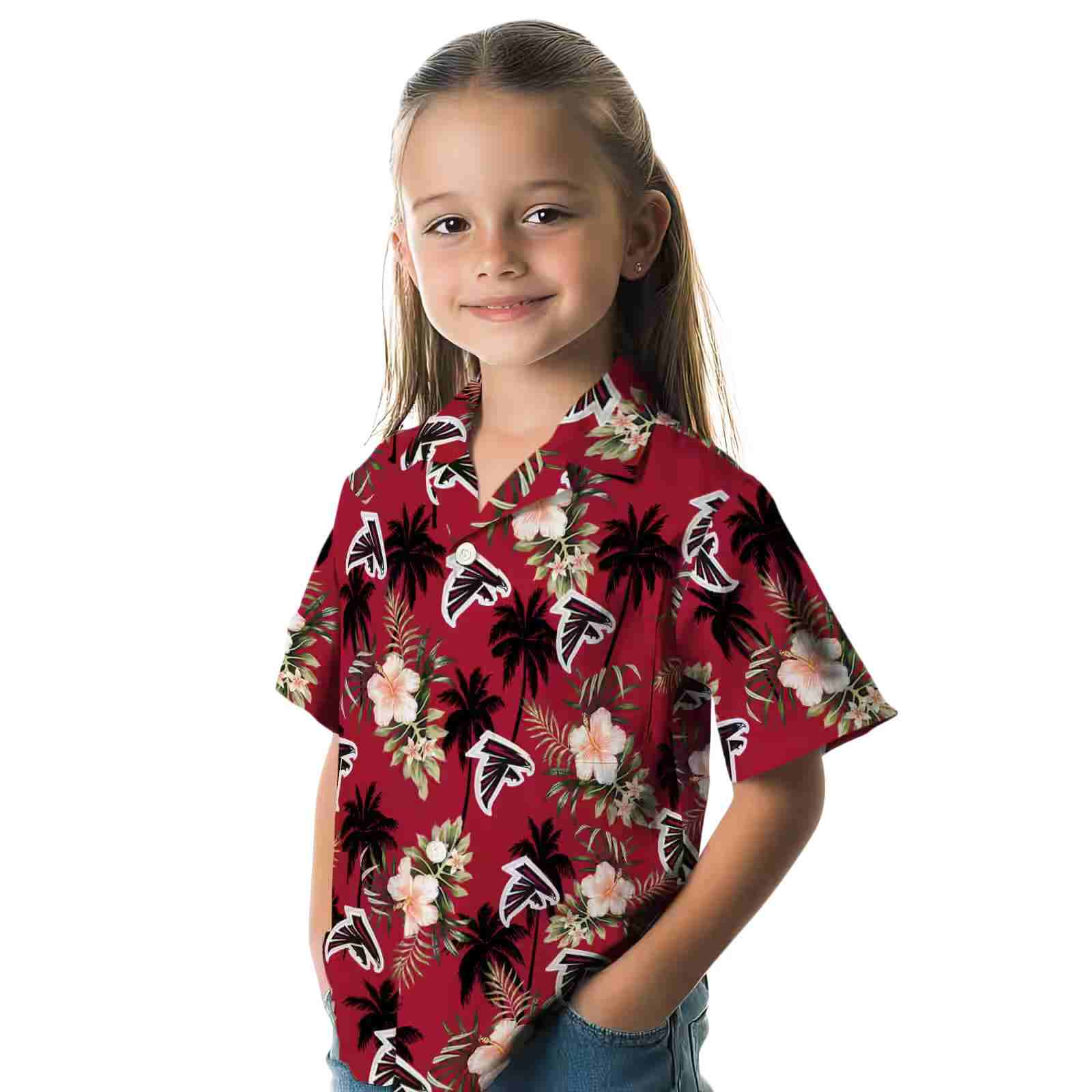 atlanta falcons palm tree flower red hawaiian shirt premium grade