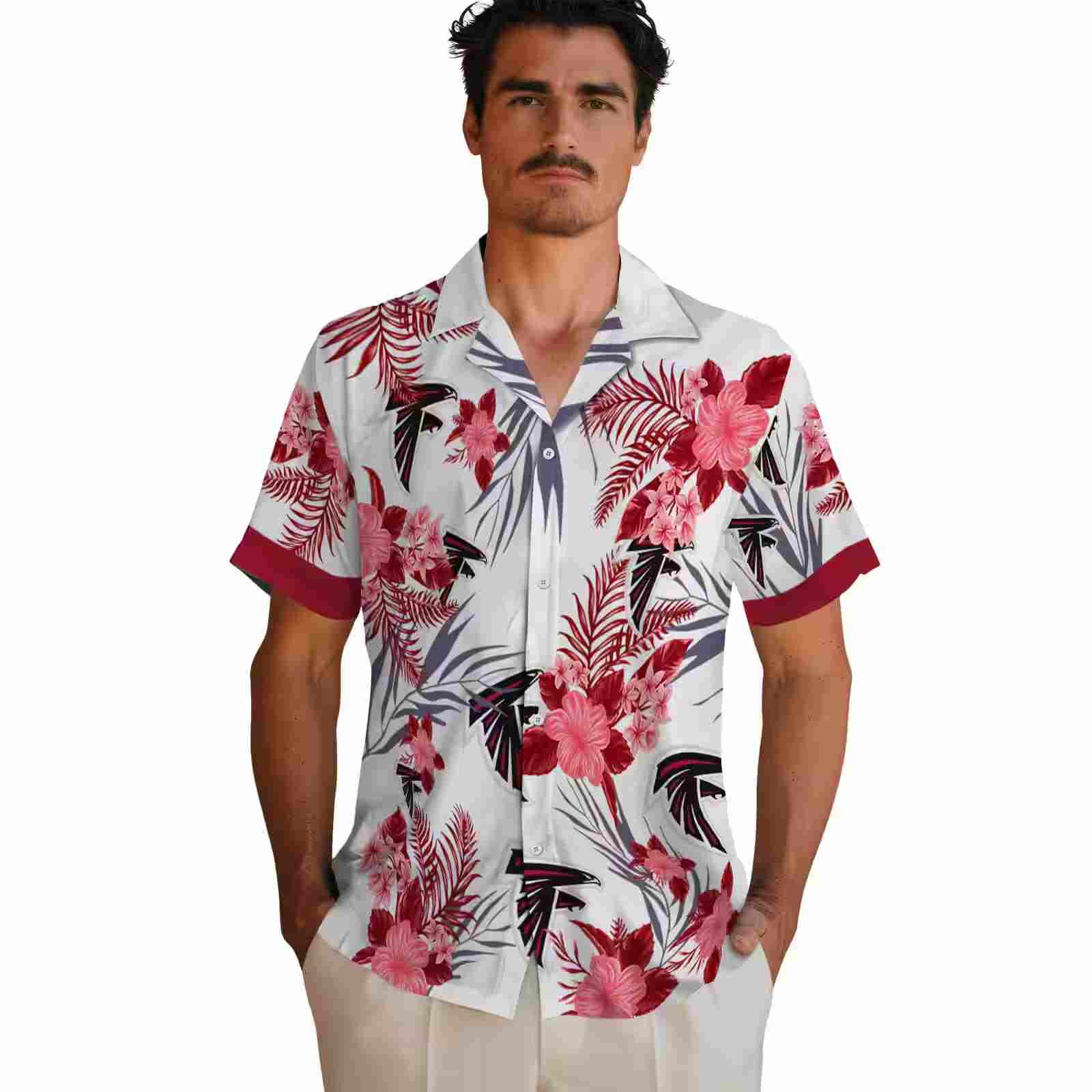 atlanta falcons patriotic hibiscus design red white hawaiian shirt fashion forward