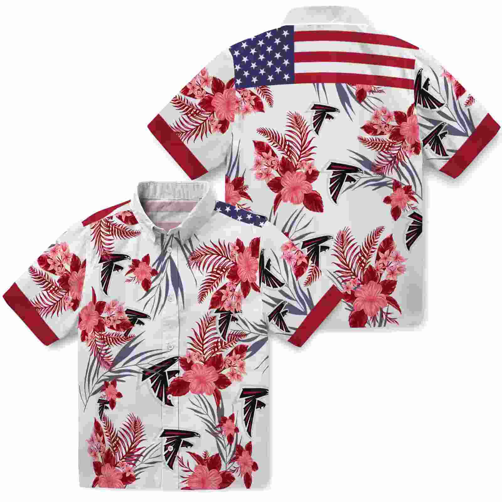 atlanta falcons patriotic hibiscus design red white hawaiian shirt high quality