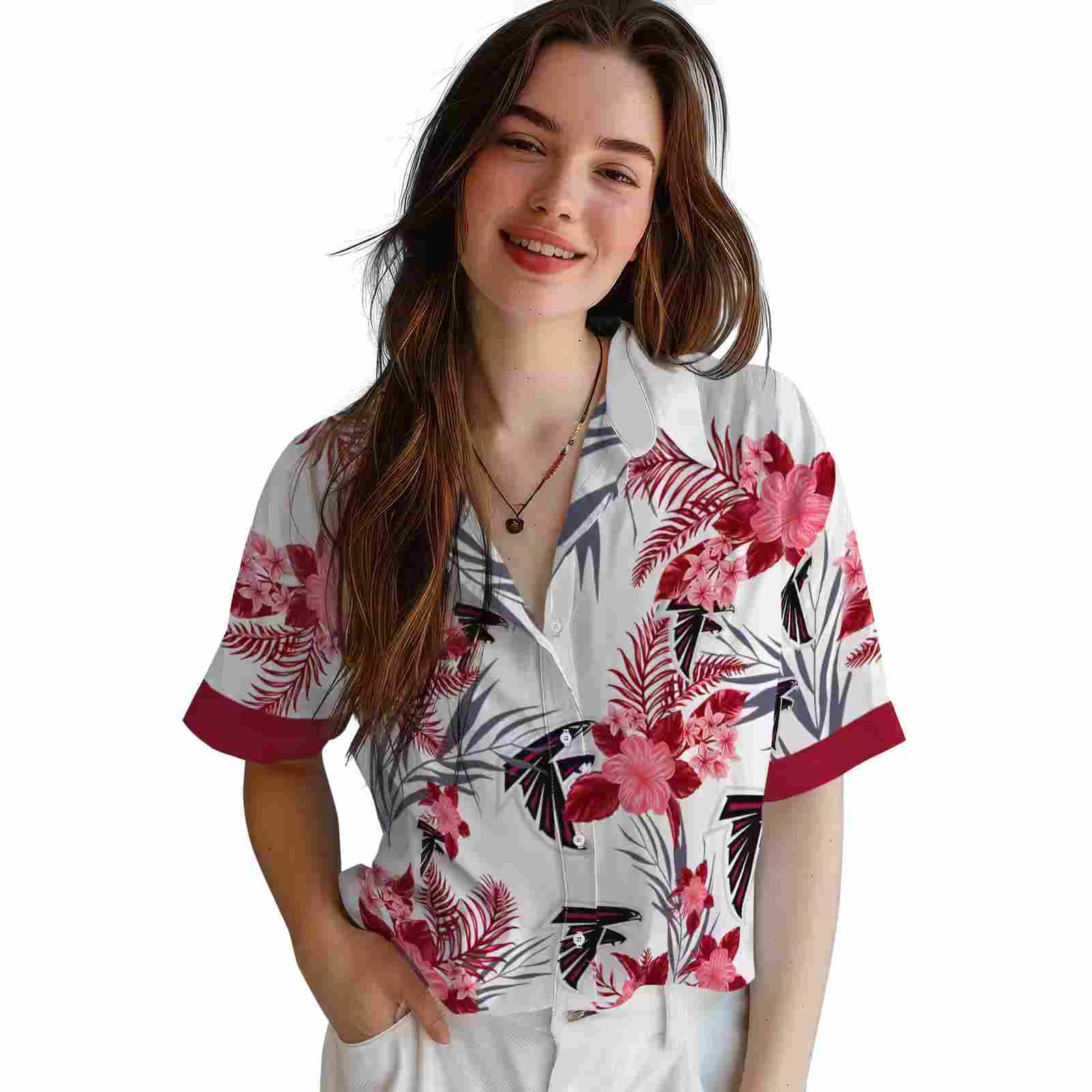 atlanta falcons patriotic hibiscus design red white hawaiian shirt latest model