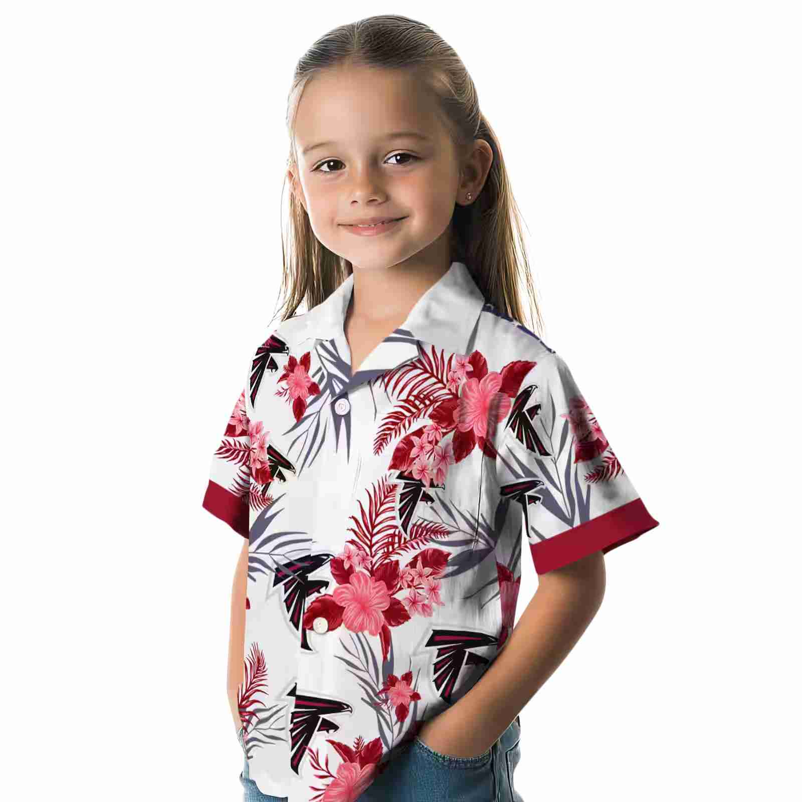 atlanta falcons patriotic hibiscus design red white hawaiian shirt premium grade