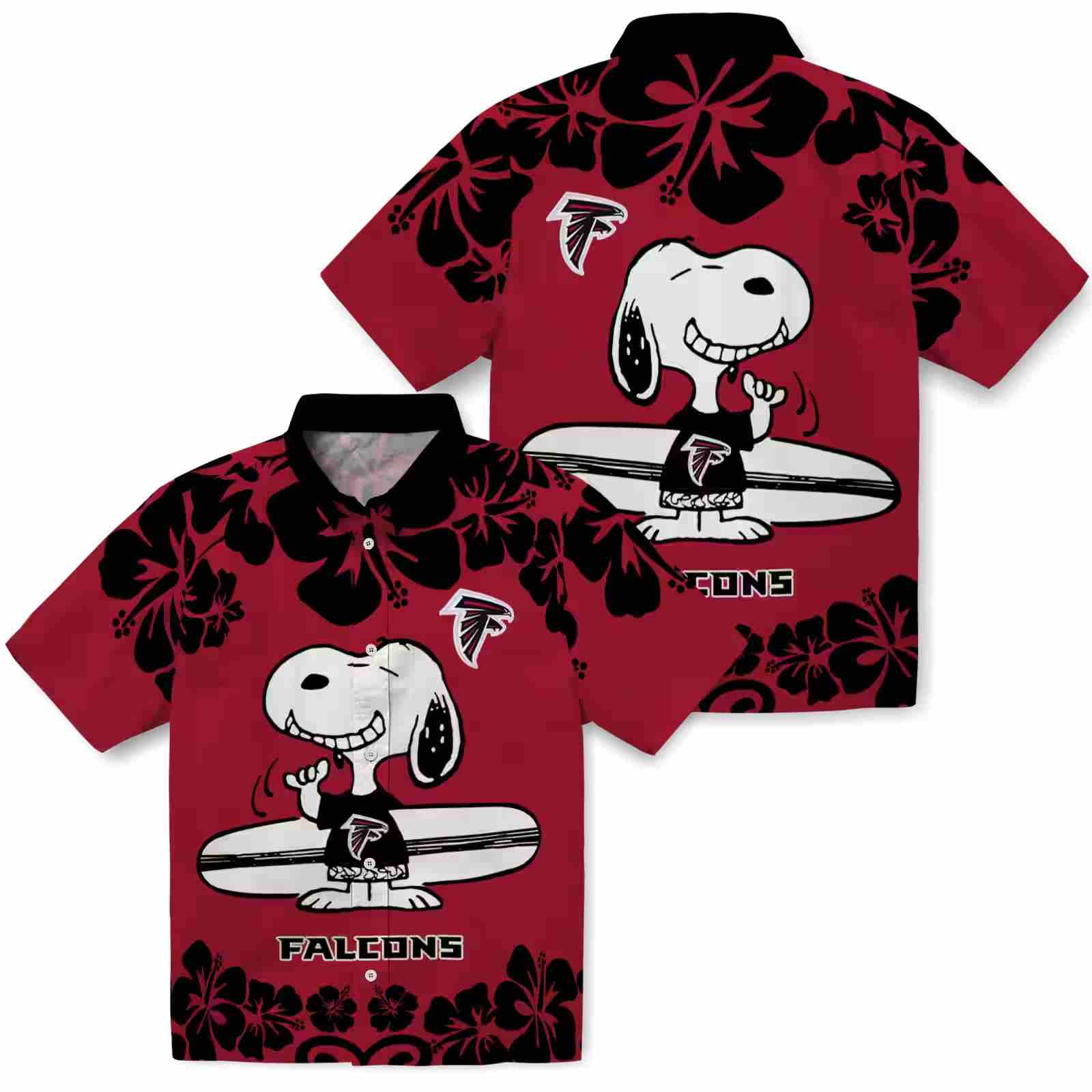 atlanta falcons snoopy surf red white hawaiian shirt high quality