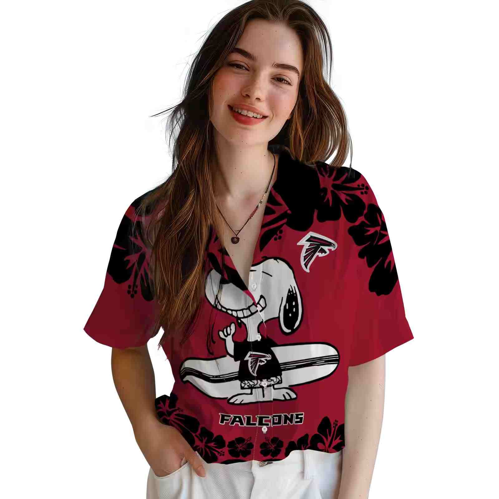 atlanta falcons snoopy surf red white hawaiian shirt latest model