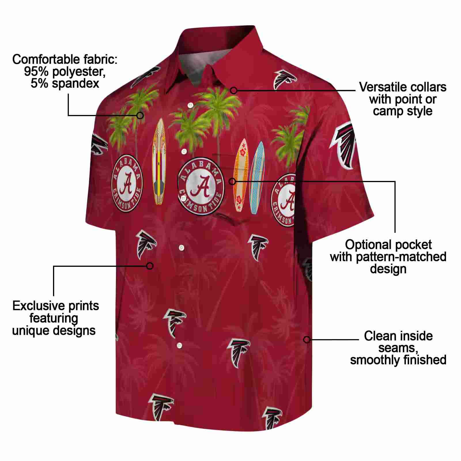 atlanta falcons surfboard palm red hawaiian shirt new arrival