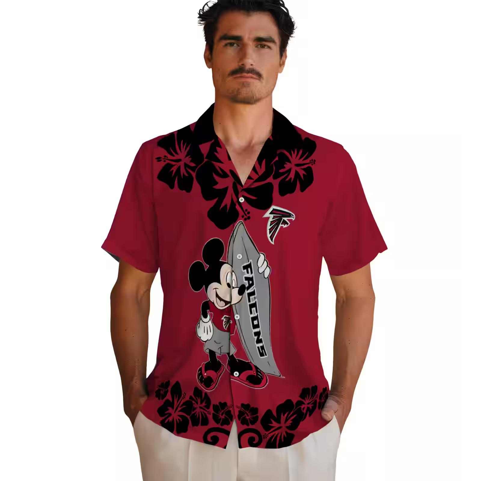 atlanta falcons surfing mickey red hawaiian shirt fashion forward