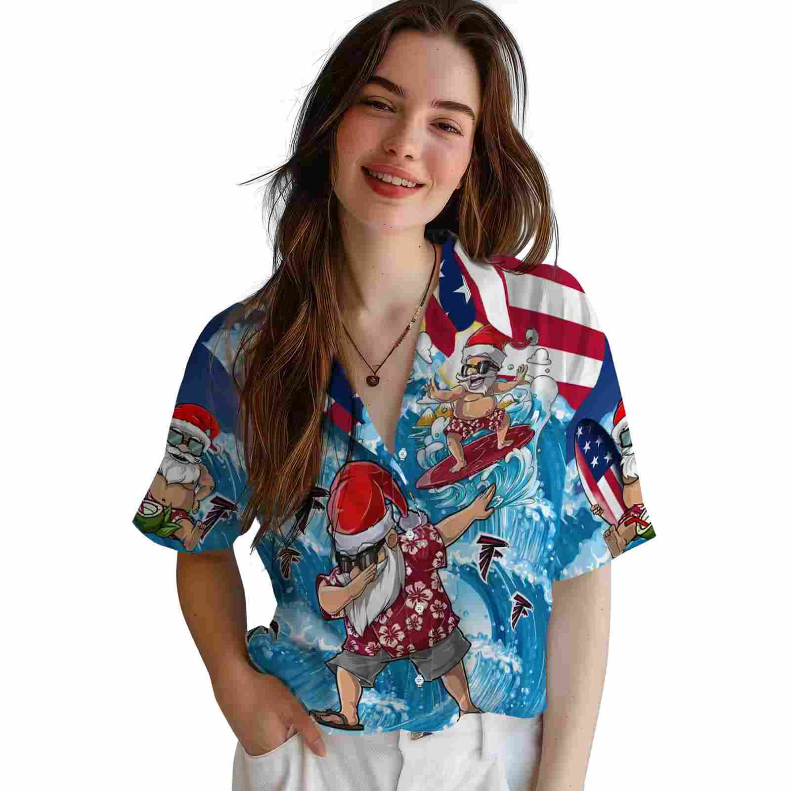 atlanta falcons surfing santa blue hawaiian shirt latest model