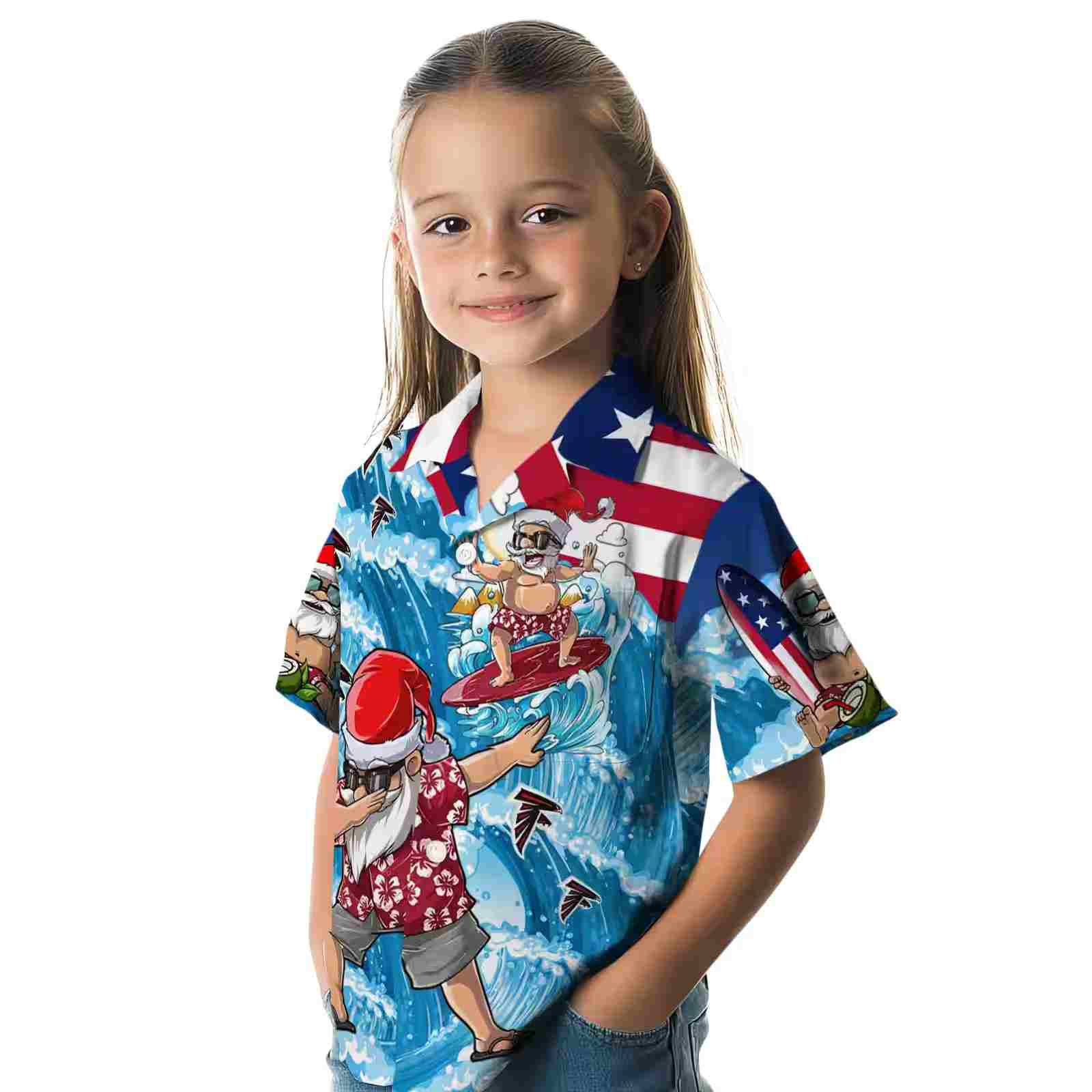 atlanta falcons surfing santa blue hawaiian shirt premium grade