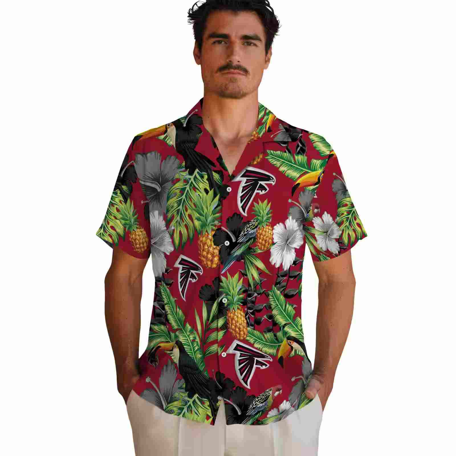 atlanta falcons toucan hibiscus pineapple red green hawaiian shirt fashion forward