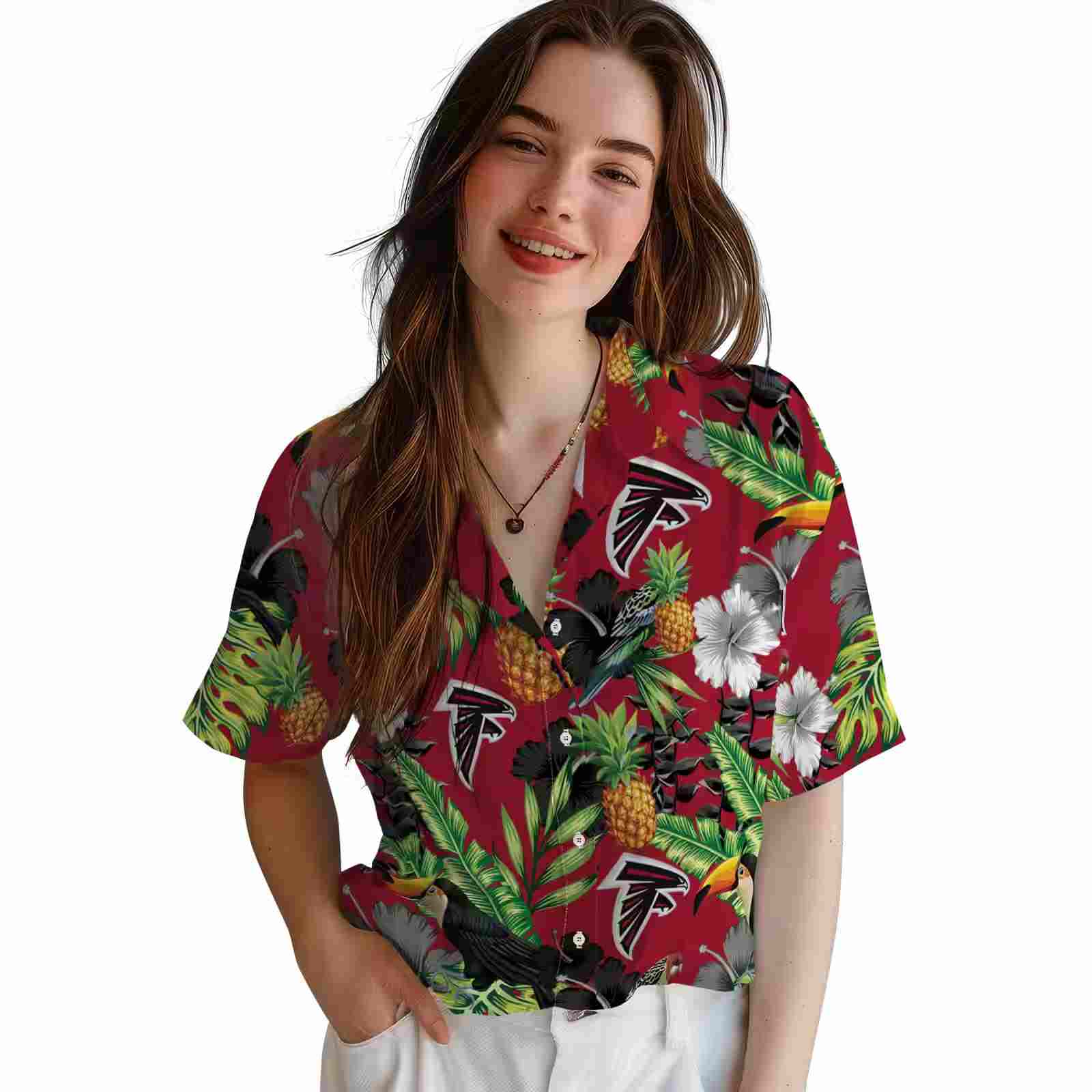 atlanta falcons toucan hibiscus pineapple red green hawaiian shirt latest model