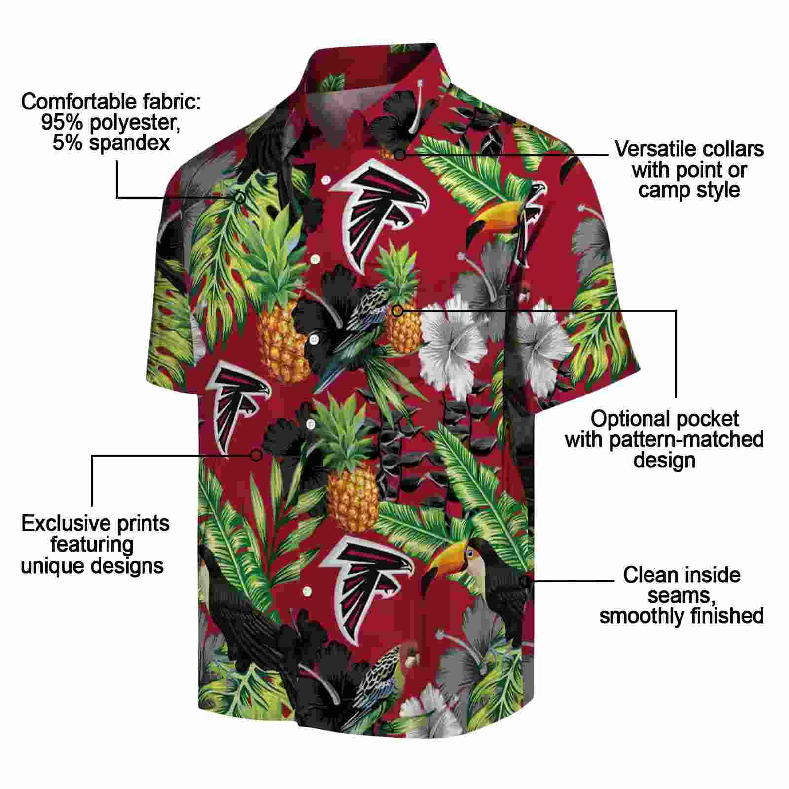 atlanta falcons toucan hibiscus pineapple red green hawaiian shirt new arrival