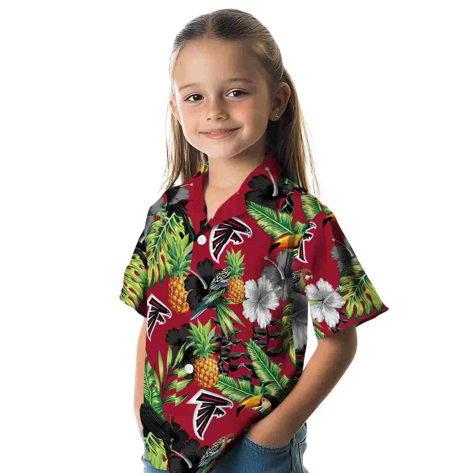 atlanta falcons toucan hibiscus pineapple red green hawaiian shirt premium grade