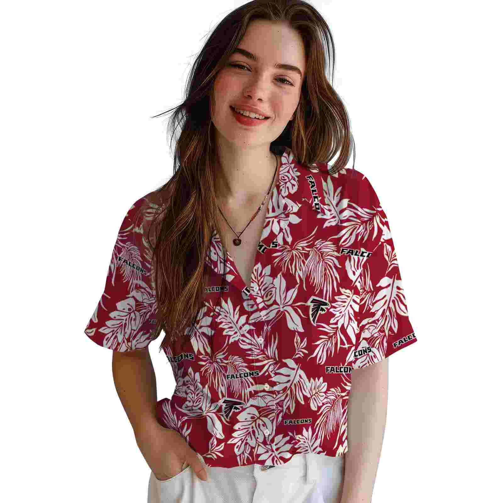 atlanta falcons tropical leaf red white hawaiian shirt latest model