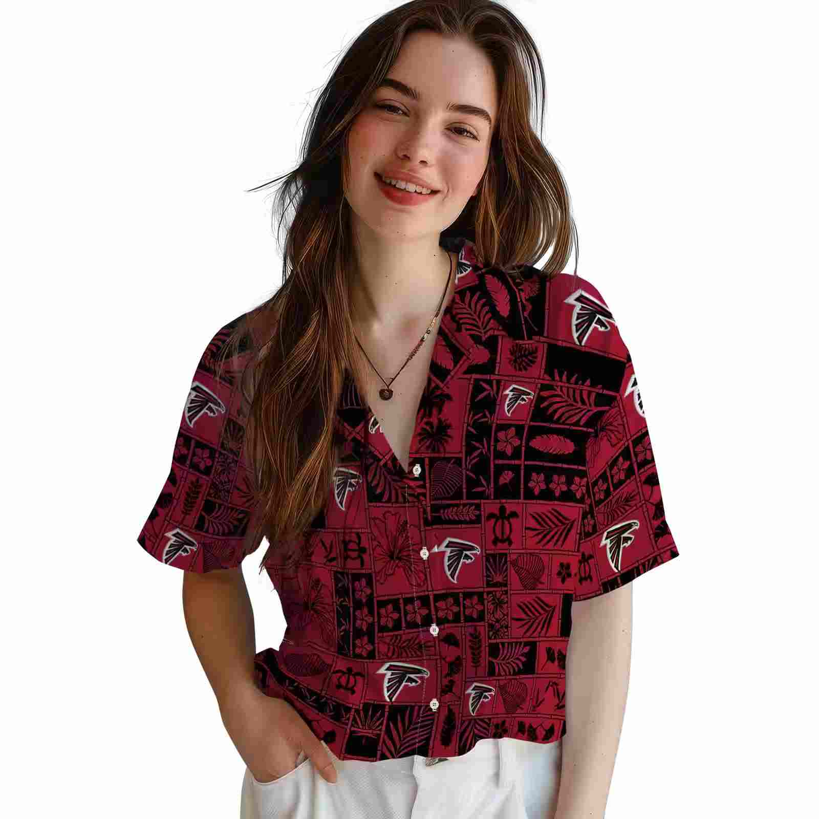 atlanta falcons tropical patchwork red black hawaiian shirt latest model