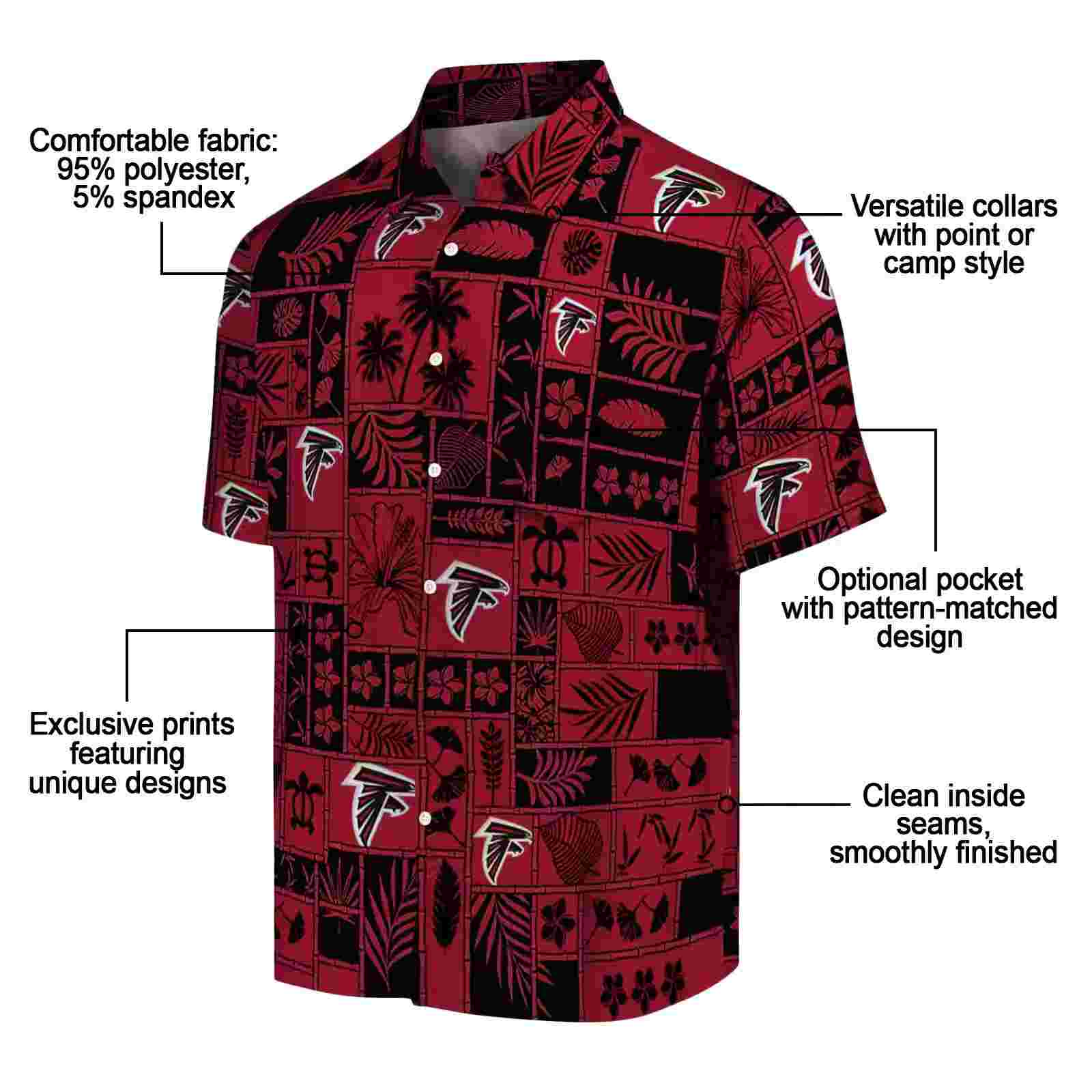 atlanta falcons tropical patchwork red black hawaiian shirt new arrival