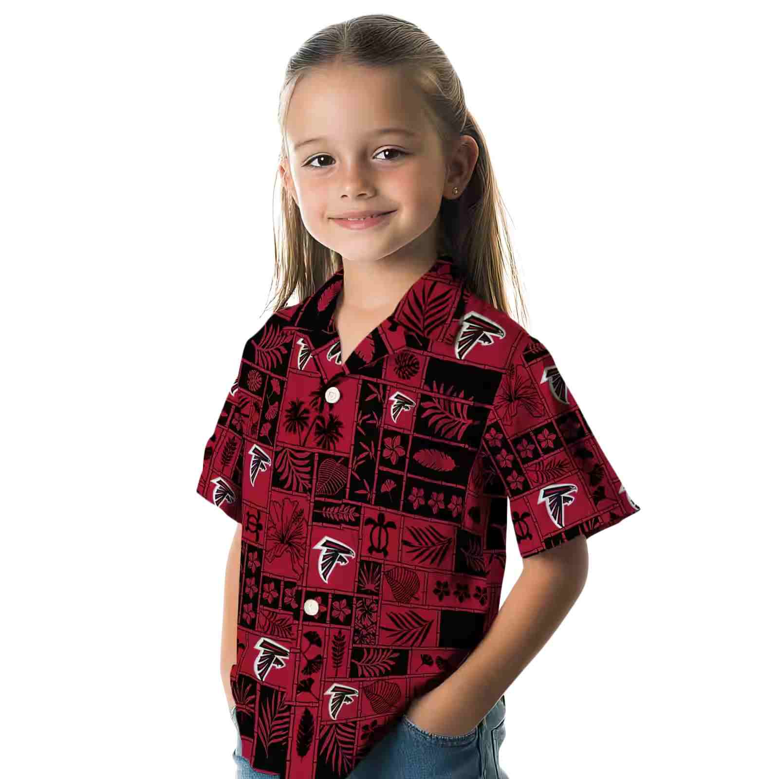 atlanta falcons tropical patchwork red black hawaiian shirt premium grade