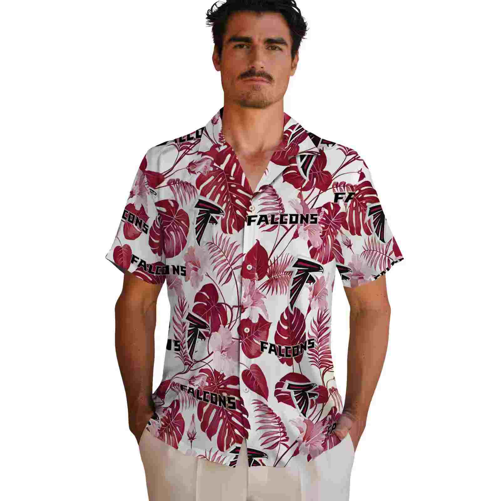 atlanta falcons tropical plants red white hawaiian shirt fashion forward