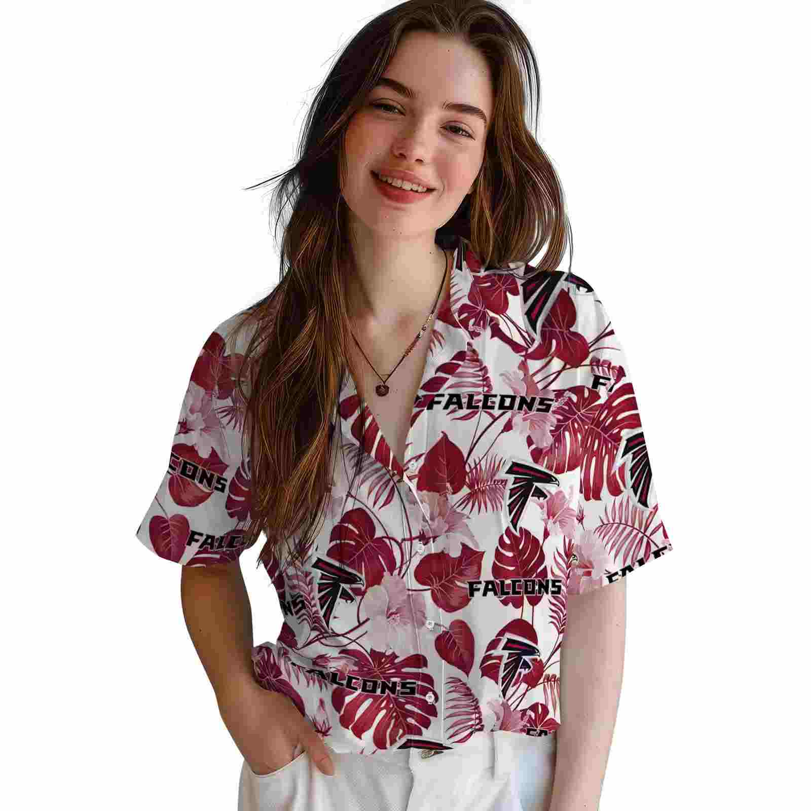 atlanta falcons tropical plants red white hawaiian shirt latest model